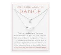Ankiyabe Dance Team Gifts Layered Initial Pearl Necklace Tiny A-Z Letter Pendant Choker Gift for Dancer Life is Better When You Dance Card, Standard, Stainless Steel, No Gemstone