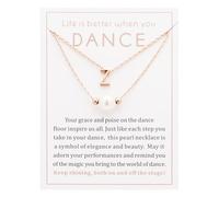 Ankiyabe Dance Team Gifts Layered Initial Pearl Necklace Tiny A-Z Letter Pendant Choker Gift for Dancer Life is Better When You Dance Card, Standard, Stainless Steel, No Gemstone