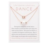 Ankiyabe Dance Team Gifts Layered Initial Pearl Necklace Tiny A-Z Letter Pendant Choker Gift for Dancer Life is Better When You Dance Card, Standard, Stainless Steel, No Gemstone
