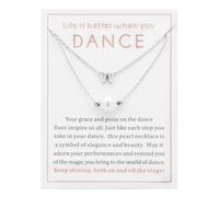 Ankiyabe Dance Team Gifts Layered Initial Pearl Necklace Tiny A-Z Letter Pendant Choker Gift for Dancer Life is Better When You Dance Card, Standard, Stainless Steel, No Gemstone