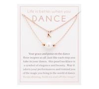 Ankiyabe Dance Team Gifts Layered Initial Pearl Necklace Tiny A-Z Letter Pendant Choker Gift for Dancer Life is Better When You Dance Card, Standard, Stainless Steel, No Gemstone