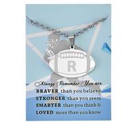 Ankiyabe Football Number Football Initial Necklace with Message Card You're Braver than You Believe Jersey Number Necklace Inspirational Gift for Men, Stainless Steel, No Gemstone