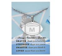 Ankiyabe Football Number Football Initial Necklace with Message Card You're Braver than You Believe Jersey Number Necklace Inspirational Gift for Men, Stainless Steel, No Gemstone