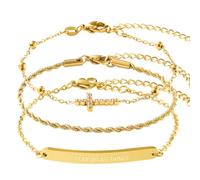 Ankiyabe Stackable Cross Bible Verse Bracelets Gold Plated Jewelry Set for Women Cable Rope Bar Bracelet Stack Christian Inspirational Gifts, M, Metal, no gemstone
