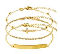 Ankiyabe Stackable Cross Bible Verse Bracelets Gold Plated Jewelry Set for Women Cable Rope Bar Bracelet Stack Christian Inspirational Gifts, M, Metal, no gemstone