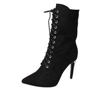 Ankle Black SteamPunk Goth Victorian Boots Platform Lace Up High Stilleto Heel Spikes sizes 3 4 5 6 7 8 (Black Faux Suede, uk_footwear_size_system, adult, women, numeric, medium, numeric_5)