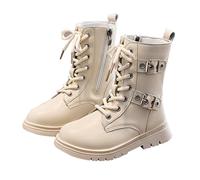 Ankle Boots for Kids Lace Up Side Zipper Steampunk Style Non Slip Sole Girls Faux Leather School Shoes Durable Motorcycle Work Combat Boots White