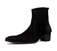 Ankle Boots For Men Mens Pointed Zip High Top Boots Party Office Business Club Holiday For Show Pure Leather The First Layer Of Cowhide Genuine Leather(Black,9.5 UK)