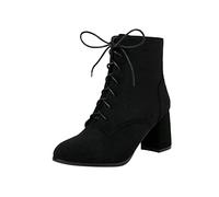 Ankle Boots for Women Block Mid Heel Boot Lace up Autumn Winter Warm Ankle Shoes Vintage Booties Plush Waterproof Trainers Casual Smart Party Footwear Size 3-7.5