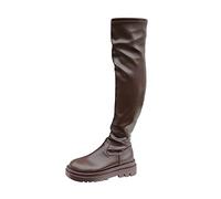 Ankle Boots for Women Boots Fashion Boots Women Ladies Fashion Solid Color Leather Side Zip Thick Bottom Stretch Over The Knee Boots Boots Womens Ankle Boots s Fit Ankle Boots Shoes (Brown, 6)