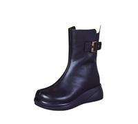 Ankle Boots for Women Chelsea Boots Women Shoes for Booties Flat Heel Side Zipper Autumn and Winter Velvet Leather Ankle Shoes Boot Trees (Black,3.5)
