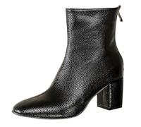Ankle Boots For Women Chunky Block Heel Square Toe Leather Zipper Short Boots Elegant Pull On Booties Ladies Casual Shoes Comfort Lightweight Size 6