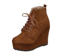 Ankle Boots for Women Chunky Heel Wedge Boot Lace Up Suede Shoes Ladies High Heel Boots Retro Faux Fur Lined Calf Boot Solid Color Non-Slip Booties Winter Warm Bootie Comfortable Walking Shoes