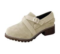 Ankle Boots for Women Cross Buckle Loafer, Leather Boots Womens with Suede Surface & Low Heel, Stitch Welt Craft, Casual Campus Style & Walking Wear