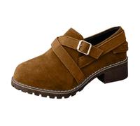 Ankle Boots for Women Cross Buckle Loafer, Leather Boots Womens with Suede Surface & Low Heel, Stitch Welt Craft, Casual Campus Style & Walking Wear