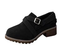 Ankle Boots for Women Cross Buckle Loafer, Leather Boots Womens with Suede Surface & Low Heel, Stitch Welt Craft, Casual Campus Style & Walking Wear