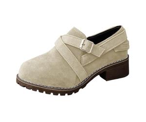 Ankle Boots for Women Cross Buckle Loafer, Leather Boots Womens with Suede Surface & Low Heel, Stitch Welt Craft, Casual Campus Style & Walking Wear