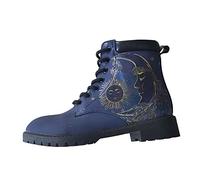Ankle Boots For Women: Lace Up Combat Boots Winter Chunky Heel Short Boots Low Heel Non Slip Sole Boots Round Toe Western Cowboy Boots Non Slip Ankle Boots Sun Moon Pattern Short Boots