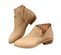Ankle Boots for Women Low Heel Pointed Toe V Cutout Short Western Boots | Vintage Pull on Stacked Heel Faux Suede Fall Booties with Back Zipper Classic Elegant Outdoor Walking Bussiness Casual Boots