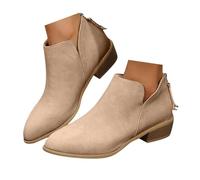 Ankle Boots for Women Low Heel Pointed Toe V Cutout Short Western Boots | Vintage Pull on Stacked Heel Faux Suede Fall Booties with Back Zipper Classic Elegant Outdoor Walking Bussiness Casual Boots