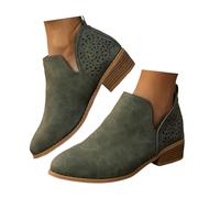 Ankle Boots for Women Low Heel Pointed Toe V Cutout Short Western Boots | Vintage Pull on Stacked Heel Faux Suede Fall Booties with Back Zipper Classic Elegant Outdoor Walking Bussiness Casual Boots