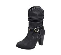 Ankle Boots for Women Mid Block Kitten Heel Boot Grip Sole Autumn Winter Warm Cowboy Shoes Lace up Vintage Booties Chunky Waterproof Trainers Casual Smart Party Footwear Size 3-8.5