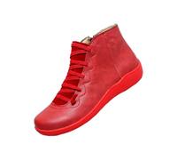 Ankle Boots for Women No Heel 2024 New Arch Support Boots Fashion Side Zipper Vintage Retro Ankle Booties Comfortable Slip On Flat Low Heel Boots Fall Boots Womens Fall Western Boots (Red, 5.5)