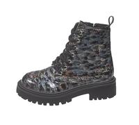 Ankle Boots for Women Patent Leather Platform Lug Sole Combat Booties Lace up Low Block Chunky Heel with Side Zipper Fall Winter Military Boot Shoes Stylish Glitter Black Footwear Size 7