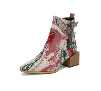 Ankle Boots for Women Pointed Toe PU Heeled Boots | Three-row ornamental buckle strap detail,block heel,slip-resistant rubber outsole,for daily outing,bar visit,date night