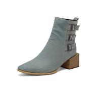 Ankle Boots for Women Pointed Toe PU Heeled Boots | Three-row ornamental buckle strap detail,block heel,slip-resistant rubber outsole,for daily outing,bar visit,date night