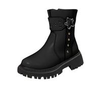 Ankle Boots for Women Side Zipper Belt Buckle Chunky Combat Boots Platform Faux Leather Goth Punk Waterproof Slip On Walking Booties Round Toe Military Biker Booties Stylish Footwear