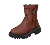 Ankle Boots for Women Side Zipper Belt Buckle Chunky Combat Boots Platform Faux Leather Goth Punk Waterproof Slip On Walking Booties Round Toe Military Biker Booties Stylish Footwear