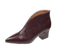 Ankle Boots for Women Slip On Pointed Toe Snakeskin Block Mid Heel Booties Fashion Chelsea Boots Solid Color Black Leather Boots Easy To Clean Lightweight Comfortable Girls Ankle Boots