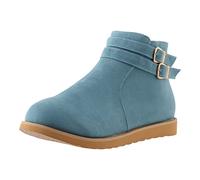 Ankle Boots For Women - Suede Flat Boots with Buckle, Mid Calf Snow Boots, Winter Low-Cut Footwear for Cold Days