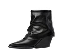 Ankle Boots For Women Thick Bottom Slope Heel Walking Boots Side Zip Pointed Toe Leather Booties Easy To Clean Stylish Pull On Booties Easier On & Off Comfortable Ladies Shoes