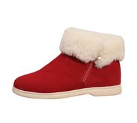 Ankle Boots for Women UK Faux Furry Lined Snow Boots Casual Suede PU-Leather Side Zipper Non Slip Comfort Black Booties Side Zip Pull on Shoes Lace up Ladies Fall Winter Boots (Red, 6)