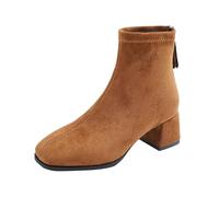 Ankle Boots for Women UK Faux Suede Square Toe Block Heel Tan Camel Ladies Back Zipper Stretchy Pull On Mid Heel Soft Comfort Fashion Casual Dress Office Footwear Yellow, Size 4
