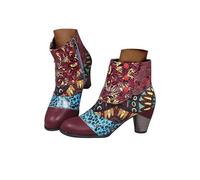Ankle Boots for Women Uk Patchwork Colorful Floral Boho Western Shoes