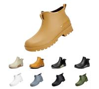 ankle boots for women uk Rain Boots for Women Fashion Wide Fit Ankle Boot Waterproof Short Chelsea Booties Wellingtons Round Toe Boot Slip on Non-slip Hiking Shoes Garden Booties Khaki wellies size 5