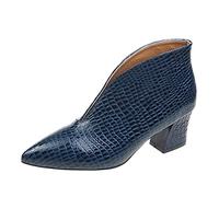 Ankle Boots For Women Uk Split Pattern Retro Boots Snakeskin Pointed Toe Boot Mid Block Heel Slip On Boot Patent Leather Solid Color Dress Booties Easy To Clean Lightweight Footwear