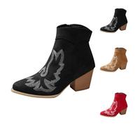 Ankle Boots for Women UK, Western Faux Suede Leather Cowgirl Boots, Ladies Trendy Versatile Embroidered Boot, Comfort Block Heel Side Zipper Short Shoes, Casual Classic Fashion Party Proms Footwear