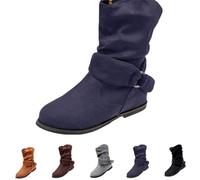 Ankle Boots for Women UK Wide Fit Faux Suede Slouch Flat Mid Calf Boots | Wide fit mid calf boots, fashion slouchy ruched faux suede round toe slip on flats ankle booties, outdoor shoe short booties