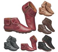 Ankle Boots for Women UK - Wide Fit Waterproof Leather Short Boots with Low Heel Wedge, Classic Side Zipper Non-Slip Casual Booties, Elegant Pointed Toe Half-Height Rain Shoes
