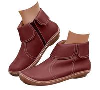 Ankle Boots for Women UK Wide Fit Wedge Shoes Waterproof Leather Arch Support Low Heel Short Boot Classic Side Zipper Non Slip Booties Casual Wellies Elegant Point Toe Rain Boots Red