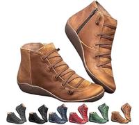 Ankle Boots For Women uk Wide Fitting Waterproof Short Boot Vintage Arch Support Wedge Shoes Comfortable Slip on Walking Western Boots Warm Soft Sole Lined Short Boot Booties Casual Non Slip