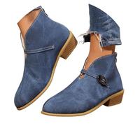 Ankle Boots for Women,V Cut Back Womens Low Heel Ankle Boots,Faux Suede Leather Booties,Pointed Toe Chunky Low Heel Dressy Western Booties with Back Zipper,Winter Fall Slip on Shoes