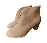 Ankle Boots for Women,V Cut Back Womens Low Heel Ankle Boots,Faux Suede Leather Booties,Pointed Toe Chunky Low Heel Western Booties with Back Zipper,Winter Fall Slip On Zip Vintage Footwear