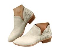 Ankle Boots for Women,V Cut Back Womens Low Heel Ankle Boots,Faux Suede Leather Booties,Pointed Toe Chunky Low Heel Western Booties with Back Zipper,Winter Fall Slip On Zip Vintage Footwear