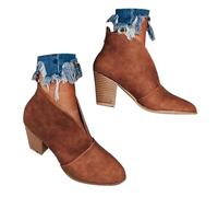 Ankle Boots for Women,V Cut Back Womens Low Heel Ankle Boots,Faux Suede Leather Booties,Pointed Toe Chunky Low Heel Western Booties with Back Zipper,Winter Fall Slip On Zip Vintage Footwear