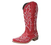 ankle boots for women with heel western boots women cowboy boots platform boots retro embroidery slip on boots women casual smart party shoes, Burgundy, 6 UK